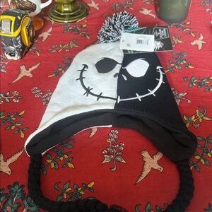 Jack Skellington Two-Tone Pom Pom Beanie Hat - Black & White